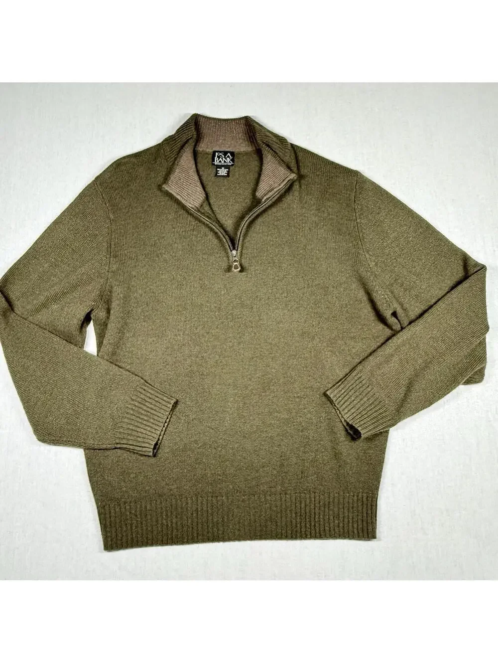 Jos A. Bank Lambs Wool 1/4 Zip Sweater Men Sz M Green Pullover Preppy Old Money